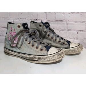 Size 9 - Converse Chuck High Top Denim Cherry Blossom Goth Zombie Custom Shoe